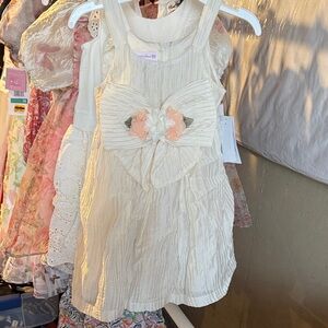 Bonnie Jean Cream Dress with Peach Floral Accents